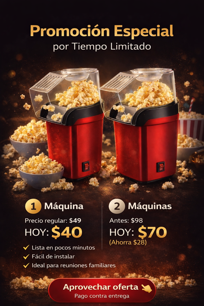 Maquina Popcorn ¡listo en 3 minutos sin aceite ni complicaciones!