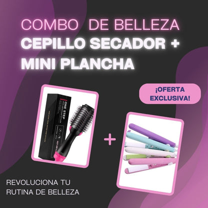 Combo Cepillo Secador+ Mini Plancha para Cabello ™